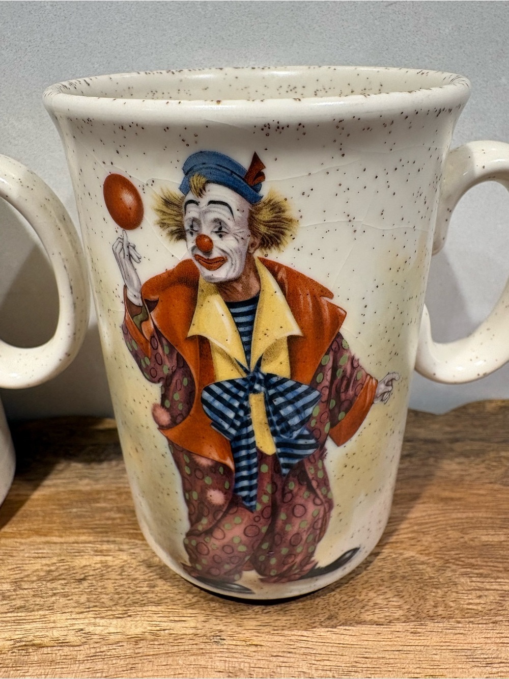 Vintage Clown Speckled Stoneware Mugs - Set of 2 - Made in England Cups - Picture 3 of 13